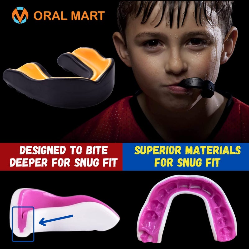 Oral Mart حارس الفم للشباب من أورال مارت للأطفال (أسود/أصفر) - حارس فم للشباب للكاراتيه، كرة القدم الأمريكية، فنون القتال، التايكوندو، الملاكمة، كرة القدم، الرجبي، جيو جيتسو البرازيلية، موياي تاي، كرة القدم، الهوكي - Image 5